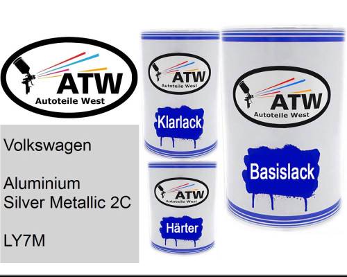 Volkswagen, Aluminium Silver Metallic 2C, LY7M: 500ml Lackdose + 500ml Klarlack + 250ml Härter - Set, von ATW Autoteile West.